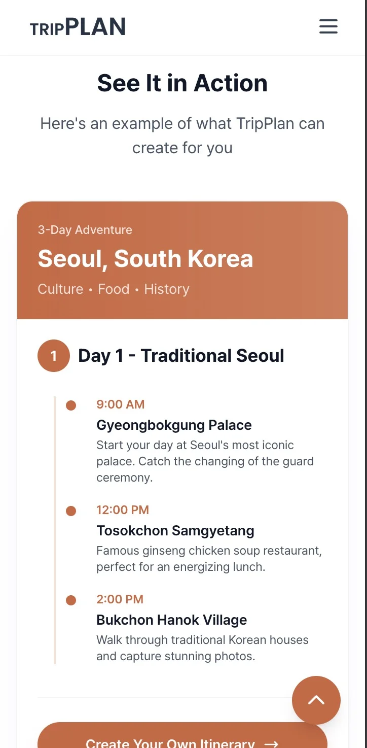 TripPlan AI itinerary interface